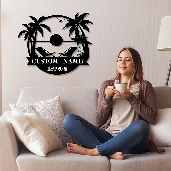 Custom Metal Beach Wall Art Sign - Personalized Size Outdoor/Indoor, Surfboard Decor, Lake House & Coastal Home Decor, Summer Gift - MADE IN USA-Ruum Studio Home
