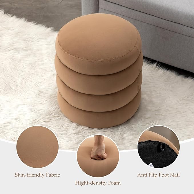 Furniliving Modern Round Ottoman, Soft Bedroom Ottoman Footstool Round Ottomans Stool for Living Room, Makeup Room, Coffee, Velvet-Ruum Studio Home