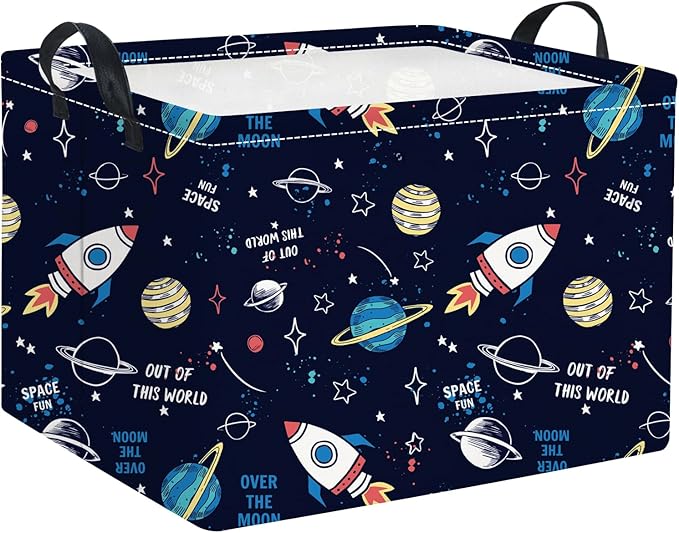 HIYAGON Rectangular Space Basket for Boys Baby Storage Basket Storage Bin Organizer Box Room Decor(Rocket Planet)-Ruum Studio Home
