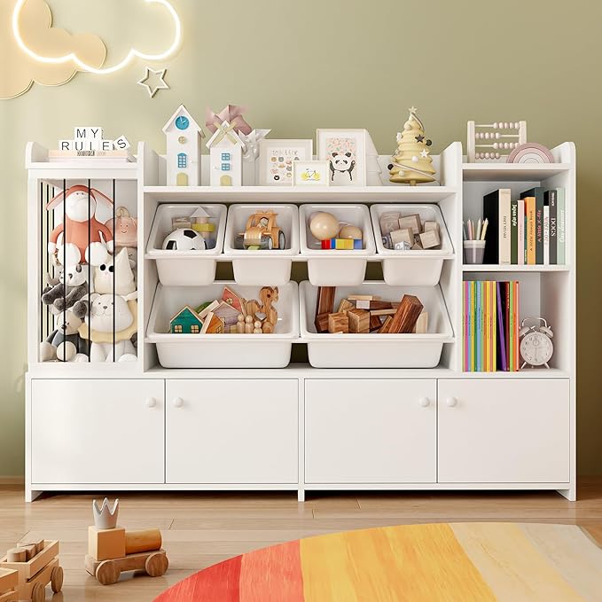 Treesland 55 Inch Large Kids Toy Storage Organizer, Kids Bookshelf Bookcase, Toy Storage Cabinet for Playroom, Bedroom Nursery-Ruum Studio Home