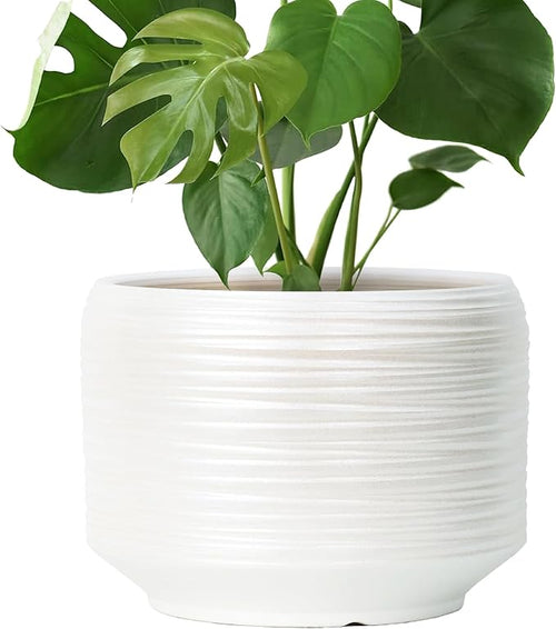 10 Inch Ceramic Plant Pot with Drainage – Large Flower Pot for Indoor Outdoor Plants, Modern Decorative Planter for Patio, Balcony, Garden, or Home Decor-Ruum Studio Home