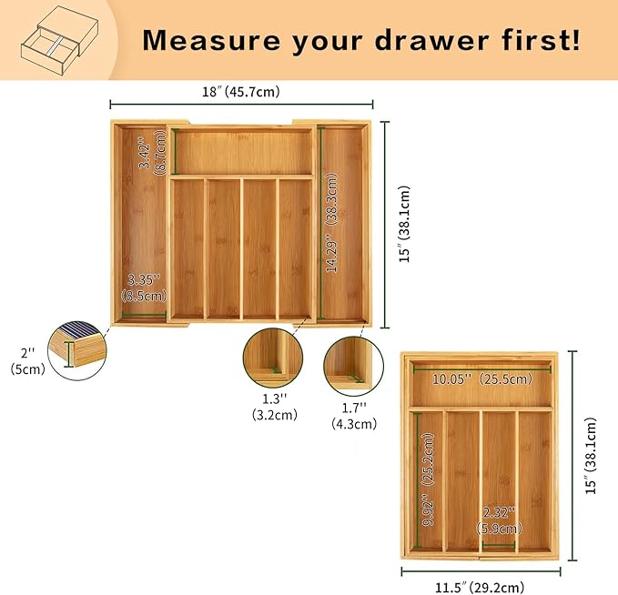 Utoplike Bamboo Cutlery Tray Silverware, Drawer Dividers for Kitchen Utensils, Flatware Tray Drawer Insert for knives, Gadgets and Garage Tools, Office Supplies-Ruum Studio Home