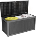 100 Gallon Resin Deck Box, Waterproof Outdoor Storage Bin for Patio Furniture, Pool Accessories, and Garden Tools, Lockable & UV-Resistant, Black-Ruum Studio Home