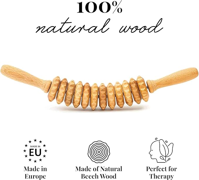 Tuuli Wooden Massage Roller for Waist and Thigh, Multi-Functional Body Roller for Cellulite Reduction and Muscle Tension, Natural Massager for Women and Men (Curved)-Ruum Studio Home