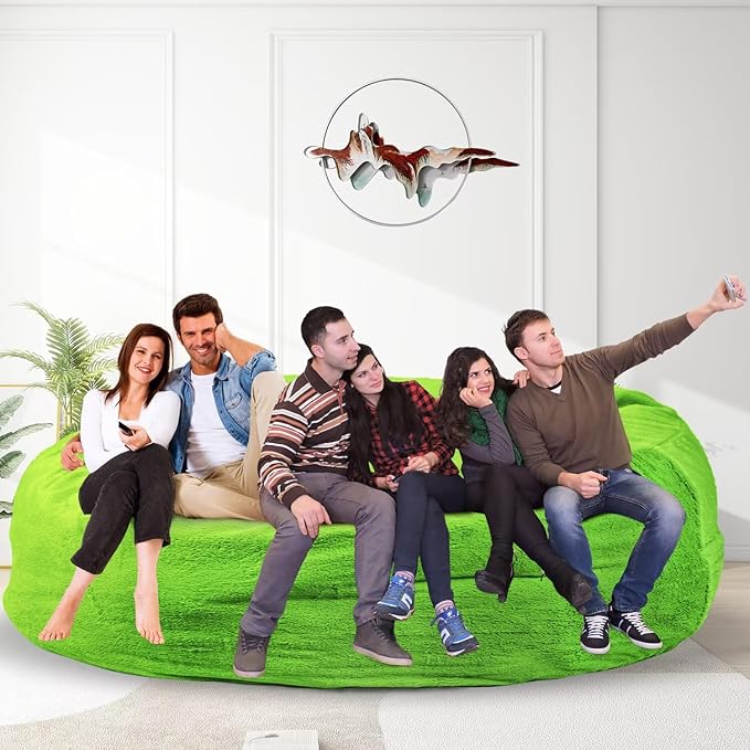Bean Bag Chair for Adults 8FT,Soft Removable Cover for Teens/Girls Bedroom,Fluffy Giant Round Floor Beanbag Lounger Chairs (No Filler,Green)-Ruum Studio Home