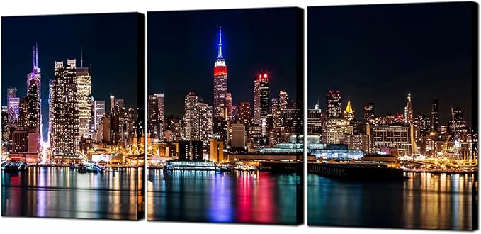 Biuteawal New York City Canvas Wall Art Manhattan Skyline Night View Picture Painting Modern Giclee Canvas Prints Home Office Living Room Wall Decoration-Ruum Studio Home