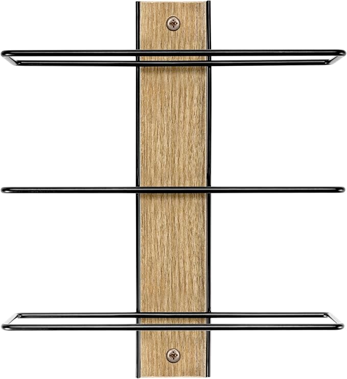 Sorbus Wall Mounted Wine Rack - Wood Wine Rack Wall Mounted for Bottles, Liquor, Champagne - Black Metal Wine Bottle Holder for Home Bar (Set of 3)-Ruum Studio Home