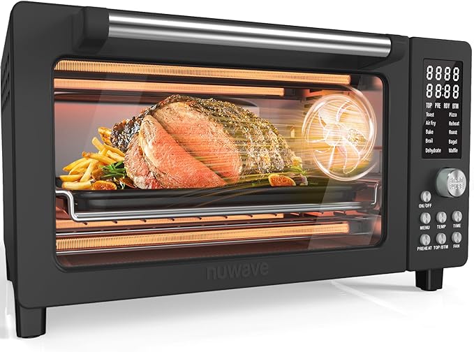 Nuwave Bravo Pro Smart Air Fryer Toaster Oven Combo, Airfryer Convection Oven Countertop, 12-in-1 Functions with Quicker & Even Crisp Technology, 1800W, 50-450°F, PFAS-Free, 21QT, Black-Ruum Studio Home