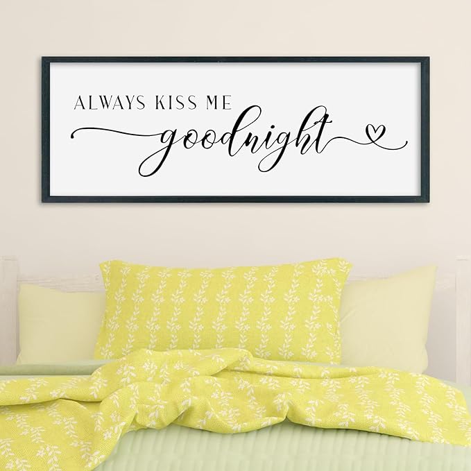SRSZHIYUE Always Kiss Me Goodnight Sign Wall Decor Art for Master Bedroom Above Bed 40"×15" Large Wood Framed Wall Hanging (Black)-Ruum Studio Home