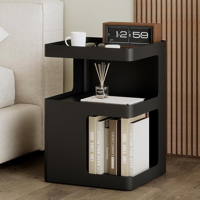 Modern Side Table,Small end Tables for Small Spaces,Black Metal nightstand,Bedside Tables,Accent Table with Storage for Couch, Bedroom,Living Room.No Assembly Required-Ruum Studio Home