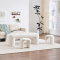 3-Piece 53" Comfy Upholstered Dining Bench with 2 Ottomans, Accent Waterfall Bench Modern End of Bed Entryway Bench Vanity Stool, White Chenille-Ruum Studio Home