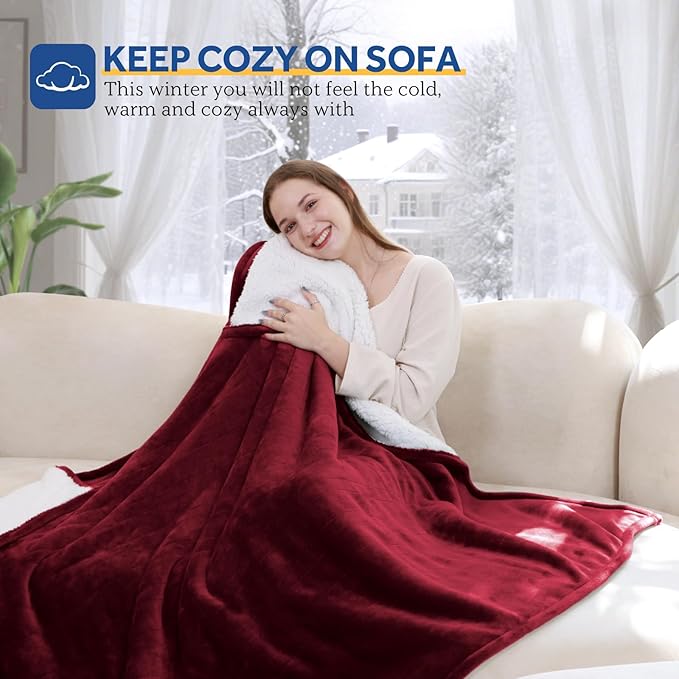 Sealy Electric Blanket Throw Size 50"*60",Super Cozy Flannel to Sherpa Reversible Heated Blanket Throw with 6 Heating Levels & 2-10 Hours Auto Off Overheating Protection Machine Washable,Red-Ruum Studio Home