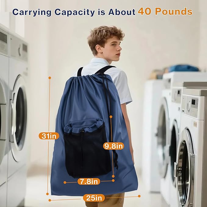 2-Pack Backpack Laundry Bags, Heavy Duty Laundry Bag Backpacks with Adjustable Shoulder Straps, Door Hanging Washing Bag, Laundry Hamper Lining for College Dorm, Travel, Laundromat-Ruum Studio Home