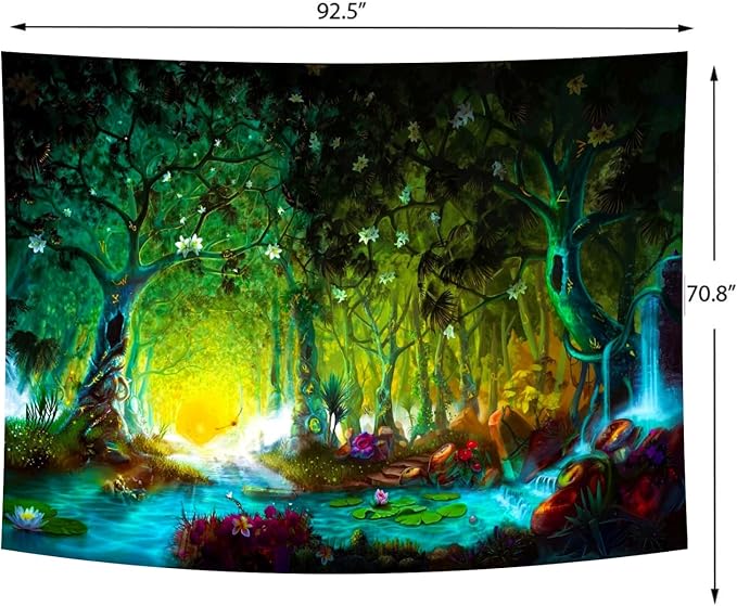 Delur Fantasy Forest Tapestry Mystical River Enchanted Magical Fairy Tale Tree Tapestry Sunrise Landscape Sunset Nature Psychedelic Wall Hanging Headboard for Bedroom Living Room Home Decor (70.8" x 92.5")-Ruum Studio Home