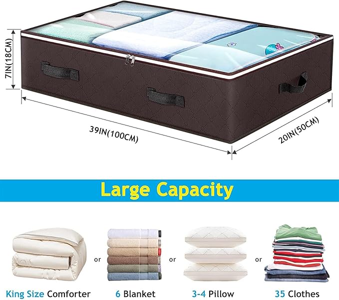 Budding Joy 6 Pack 90L Under bed Storage Containers Organizer Large Capacity Underbed Clothes Storage Bins Organization and Storage Bedroom Foldable Storage Bags with Clear Window Brown-Ruum Studio Home