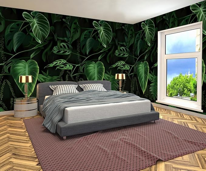WFBHUA-Green Banana Leaf Wallpaper Mural Tropical Jungle Botanical Leaves Wallpaper for Living Room Bedroom(Not Peel and Stick)-Ruum Studio Home