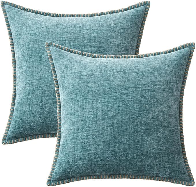 MIULEE Pack of 2 Couch Throw Pillow Covers 20x20 Inch Smoke Blue Farmhouse Decorative Pillow Covers with Stitched Edge Soft Chenille Solid Dyed Spring Pillow Covers for Sofa Bed Living Room-Ruum Studio Home