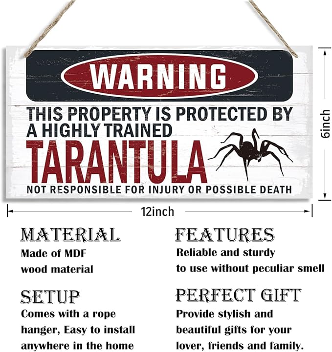 Warning Sign, Tarantula Warning Wood Plaque Sign, Funny Door Signs, Decorative Wood Hanging Suspension Plaque, Farmhouse Wooden Wall Decor, Outdoor Hanging Wooden Signs-Ruum Studio Home