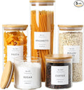 5 Pack Glass Jars with Bamboo Airtight Lids - Stackable Food Storage Containers with 132 Pantry Labels - with Wood Lid for Candy, Cookie, Rice, Sugar, Flour, Pasta, Nuts-Ruum Studio Home