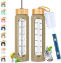 32 oz Glass Water Bottle with Straw - Motivational Time Marker & Silicone Sleeve - Reusable Tumbler Includes 2 Bamboo Lids & Fruit Infuser - 1 Pack-Ruum Studio Home