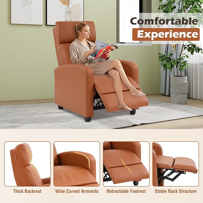 BestMassage | Recliner Chair | No Massage Function | Pu Tan | with Lumbar Support, Adjustable Push Back, Wide Armrests, Footrest & Padded Seat | Easy Assembly | for Living Room, Home Theatre-Ruum Studio Home