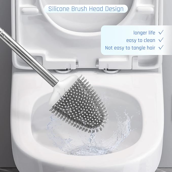 Sellemer Toilet Brush and Holder Set for Bathroom, Flexible Toilet Bowl Brush Head with Silicone Bristles, Compact Size for Storage and Organization, Ventilation Slots Base (1 Pack, Multicolor)-Ruum Studio Home