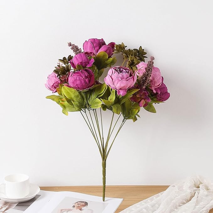 Duovlo Fake Flowers Vintage Artificial Peony Silk Flowers Wedding Home Decoration,Pack of 1 (Purple)-Ruum Studio Home