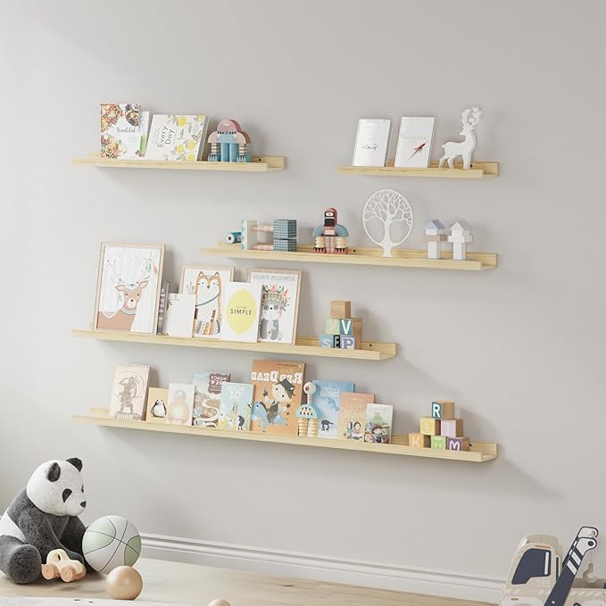 SAUMONIERES Picture Ledge Shelf Floating Book Shelves Set of 2 Wall Mounted Solid Wood for Bedroom Bathroom Living Room Kitchen, 24 Inch Natural-Ruum Studio Home