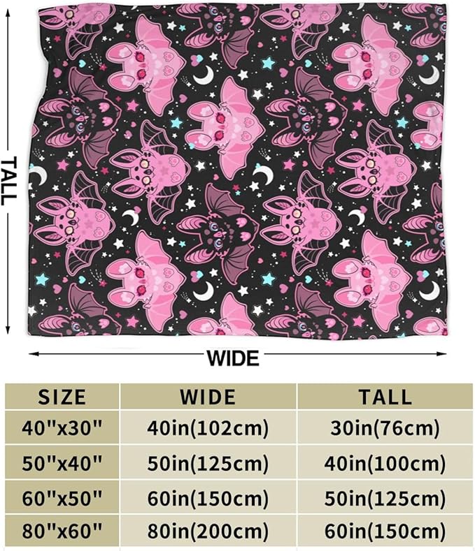 Pink Bat Throw Blanket Soft Fleece Blanket Men Women Gift for Kids Boys Girls for Party Couch Sofa Bed Deco Blankets 60"x50"-Ruum Studio Home