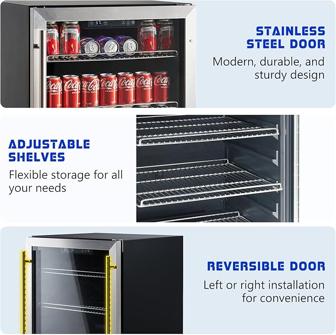 Albott Beverage Refrigerator-24 In fridge with Glass Door, Adjustable Shelves and LED Touch Panel, Under Counter Design for Wine Beer, Built-In or Freestanding Use, 34-64℉-Ruum Studio Home
