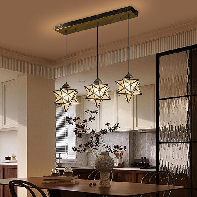 Farmhouse Frosted White Glass Chandelier 3 Lights Star Pendant Lights for Dining Table Kitchen Island Modern Ceiling Hanging Lights Included LED Warm Light Bulbs Oiled Bronze-Ruum Studio Home