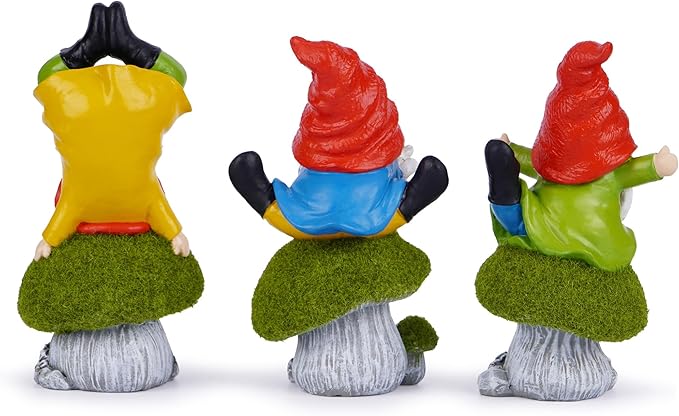 Hodao 3 PCS Spring Yoga Mushroom Gnomes Decoration Summer Elf Figurines Gifts for Home Spring Lively Garden Statues Decor for Outdoor, Mom, Mother (Green)-Ruum Studio Home