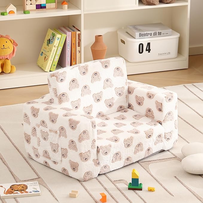 Toddler Chair Kids Couch, 2-in-1 Comfy Armchair with Removable and Washable Cover Carrying Handle, Convertible Reading Chair Toddler Couch for Girls and Boys-Ruum Studio Home