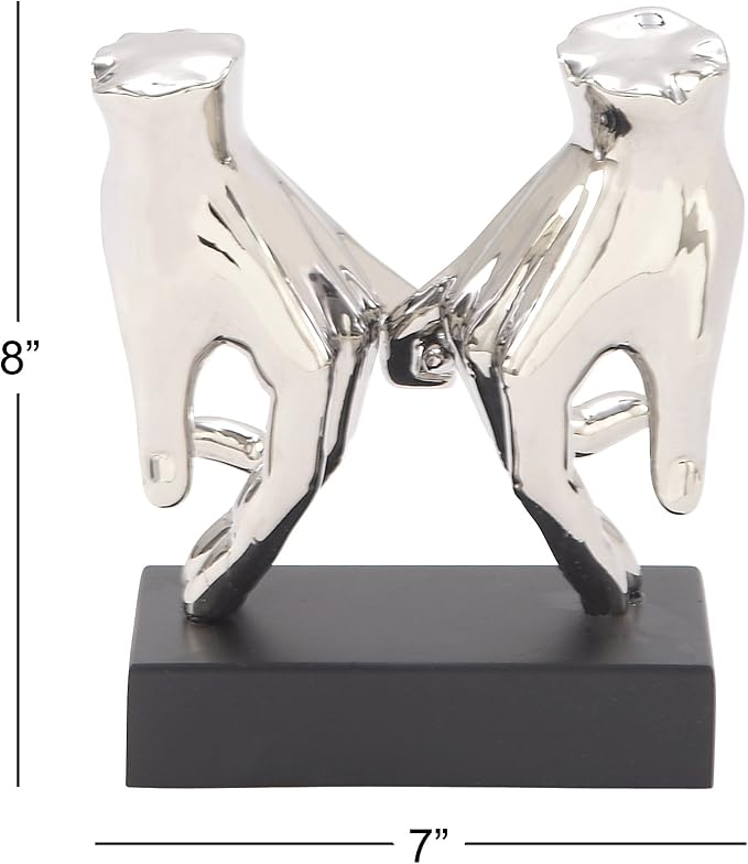 Deco 79 Polystone Hands Decorative Sculpture Home Decor Statue, Accent Figurine 7" x 4" x 8", Silver-Ruum Studio Home