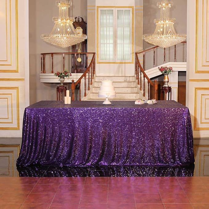 SquarePie Sequin Tablecloth 90 x 132 Inch Purple Sparkly Table Linen for Wedding Halloween Party-Ruum Studio Home