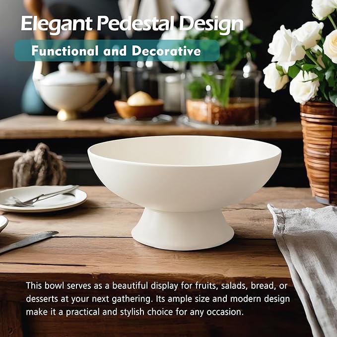 White Pedestal Decorative Bowl - 8" Minimalist Decorative Fruit Bowl for Kitchen Counter, Entryway,Multi-Purpose Centerpiece bowl for Bread, Snacks, Candy, Perfect for Housewarming &Wedding Gift-Ruum Studio Home