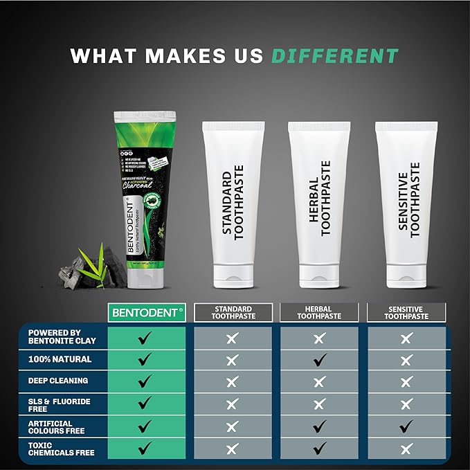 BENTODENT TOOTHPASTE Teeth Whitening Bentonite Clay & Activated Charcoal Toothpaste - Natural Teeth Whitening Toothpaste, No Fluoride & No SLS Vegan, 3.52 oz-Ruum Studio Home