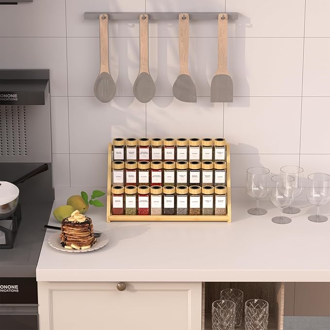 Bamboo Tiered Spice Rack, for Countertop Spice Organizer for Pantry Spice Shelf Organizer Kitchen Spices Rack-Ruum Studio Home