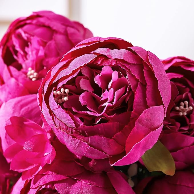Duovlo Springs Flowers Artificial Silk Peony Bouquets Wedding Home Decoration,Pack of 1 (Spring Hot Pink)-Ruum Studio Home