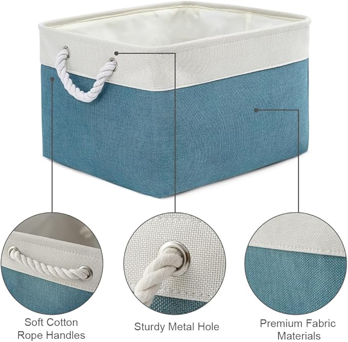 Storage Basket for Organizing - 17X15X12 inch 2 Pack Canvas Storage Bin for Shelves, Fabric Storage Cubes for Cloth Decorative Books Nursery (White & Green)-Ruum Studio Home