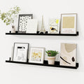 Picture Ledge Shelf, Solid Pine Wood Floating Shelves Set of 2, 32 Inches Nursery Book Shelves for Toys Storage, Kids Bookshelf Wall Mounted for Living Room Bedroom Decor Books Photo Frames, Black-Ruum Studio Home