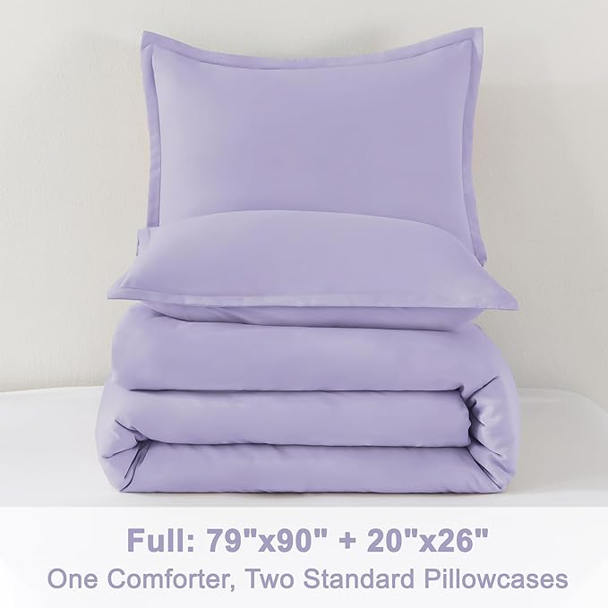Litanika Lavender Purple Comforter Full Size, 3 Pieces Lightweight Solid Bedding Comforter Set, All Season Fluffy Bed Set (79x90In Comforter & 2 Pillowcases)-Ruum Studio Home