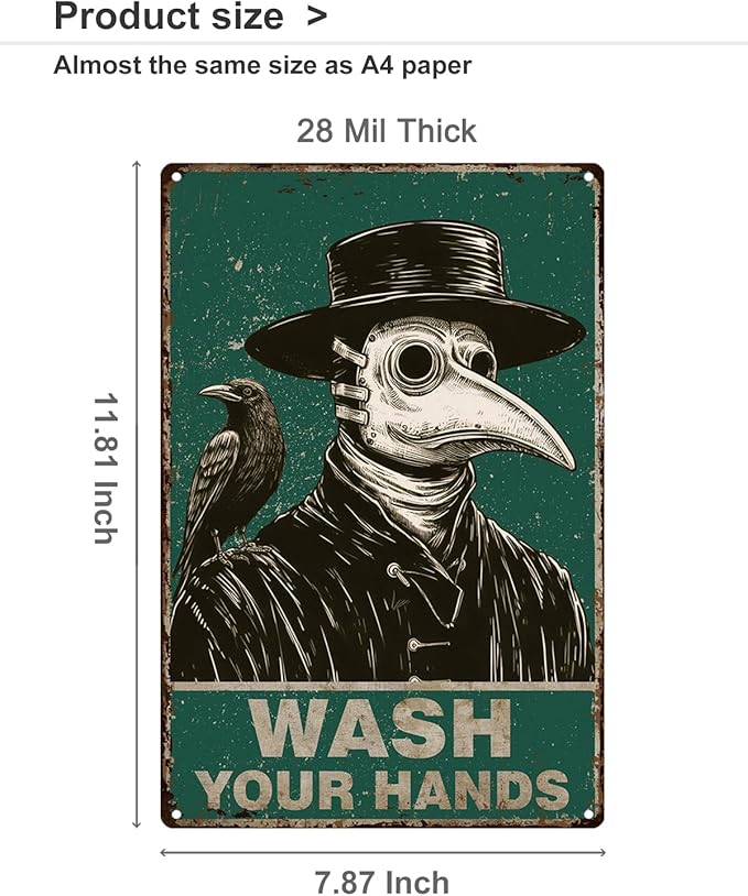 ALKB Halloween Bathroom Decor 8x12 Inch - WASH YOUR HANDS, Gothic Vintage Metal Tin Sign, Novelty Gifts for Men Women Adult-Ruum Studio Home