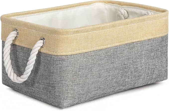 TheWarmHome Decorative Basket Rectangular Fabric Storage Bin Organizer Basket with Handles for Clothes Storage (Gold&Grey, Medium-1Pack,13.8L*9.8W*6.7H)-Ruum Studio Home