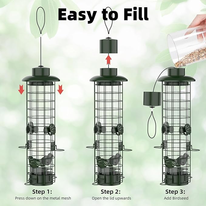 Squirrel Proof Bird Feeder,Metal Mesh Bird Feeders for Outdoors Hanging,Gravity Protection Squirrel Proof Wild Bird Feeders with Finch Cardinal Chickadee,3LB Large Capacity,Green-Ruum Studio Home