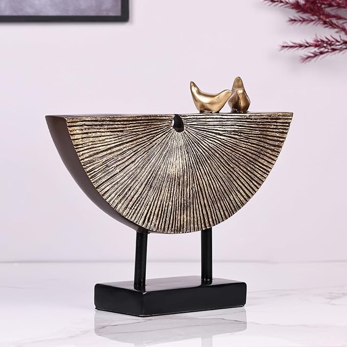 Vintage Gold Home Decor Statue, Unique Round Textured Art Sculpture for Home Interior Accent Decor, Entryway, TV Cabinet, Office Decor, Shelf Decor Aesthetics (Vintage Gold)-Ruum Studio Home