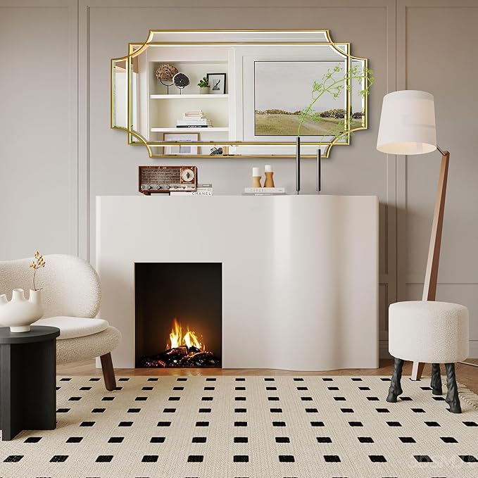 Wall Mirror Full Length, 47" x 24" Gold Framed Full Body Mirror, Scalloped Beveled Polished Decorative Mirrors, Large Rectangle Irregular Wall Mirror for Bathroom/Bedroom/Living Room/Entryway-Ruum Studio Home