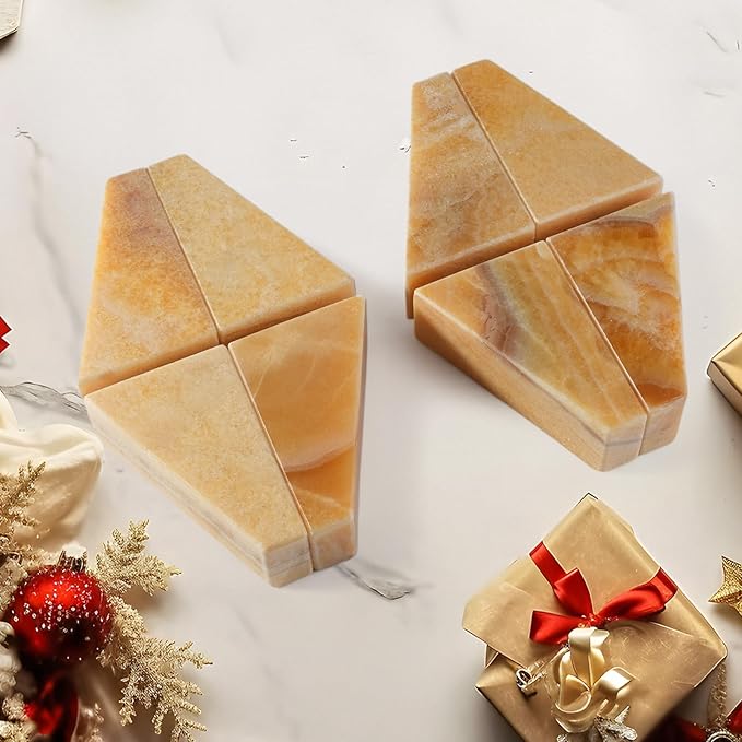 Marble Bookend for Heavy Books, Decorative Bookends for Shelves, Durable and Heavy-Duty Book End for Hardback Book & CDS, Unique Stopper & Holder, Mexico Onyx, Set of 2-Ruum Studio Home