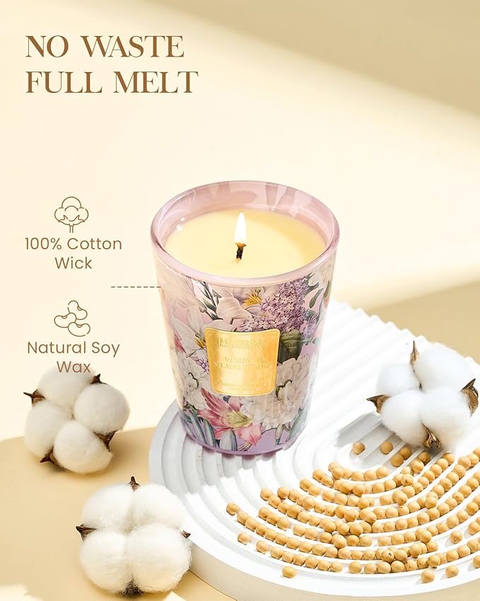 M&SENSE Violet YlangYlang Scented Candle, Soy Natural Wax Candles, 14.1oz 60H Burn Time Slow Burning, Aromatherapy Sleep Calm Home Fragrance for Women Men-Ruum Studio Home