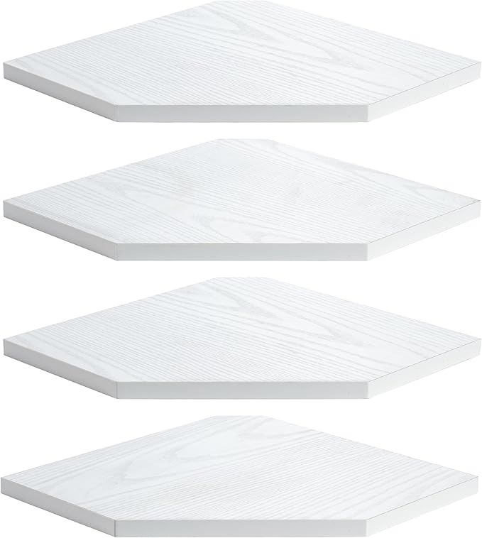 Corner Shelf Wall Mount, Floating Corner Shelves, Set of 4 Corner Wall Shelf Organizer, Rustic Wood Wall Storage Display Shelves for Living Room Bedroom Bathroom Kitchen, Rustic White-Ruum Studio Home